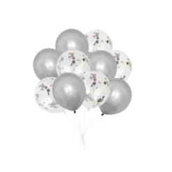 Ballonger m/konfetti 10-pk. - sølv