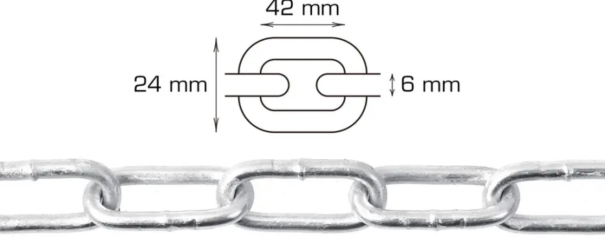 Galvanisert kjetting langlenket Ø6 mm x 5 meter