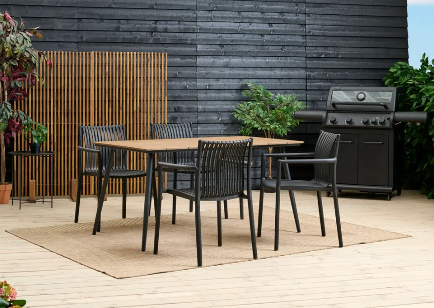 Hagebord Beijing svart/teak 148 x 85 cm - Sunlife®