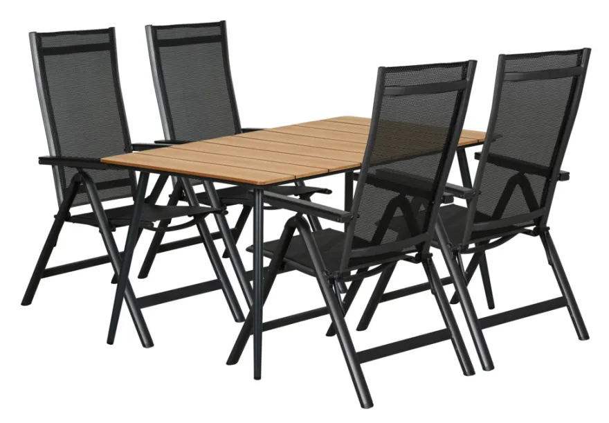 Hagebord Beijing svart/teak 148 x 85 cm - Sunlife®