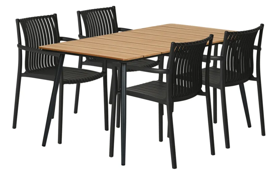 Hagebord Beijing svart/teak 148 x 85 cm - Sunlife®