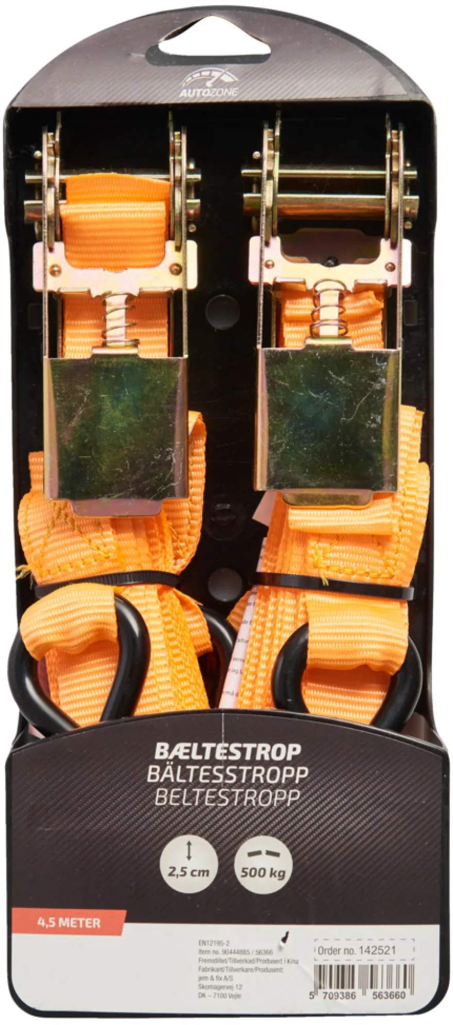 Lastestropp 25 mm x 4,5 meter 2 stk. - Autozone
