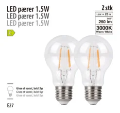 LED-filamentpærer 1,5 W E27 - 2-pk.