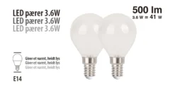 LED-kronepærer 3,6 W E14 - 2 pk.