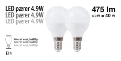 LED-kronepærer 4,9 W E14 - 2 pk.