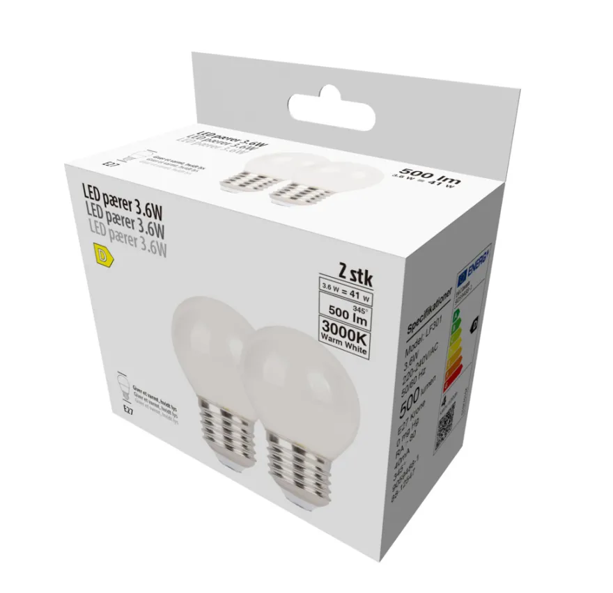 LED-kronepærer 3,6 W E27 - 2-pk.
