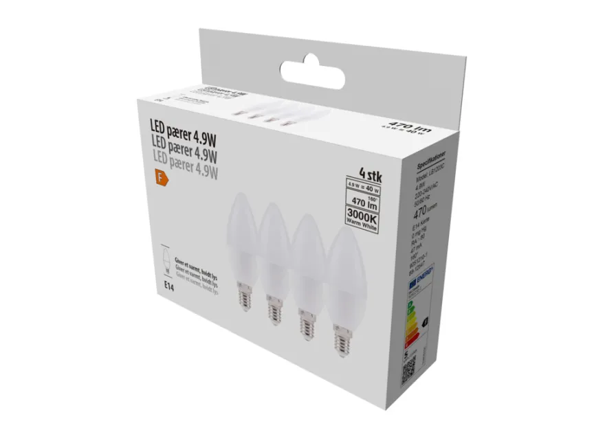 LED-pære 4-pk mignon E14 4,9 W
