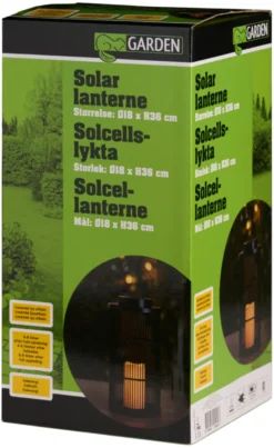 Lykt med solcelle svart 18 x 18 x 36 cm - Garden®
