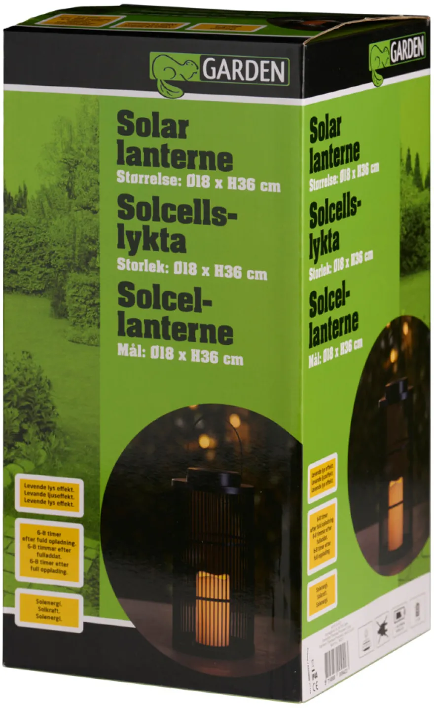 Lykt med solcelle svart 18 x 18 x 36 cm - Garden®