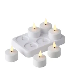 Oppladbare LED-telys hvit 6-pk.