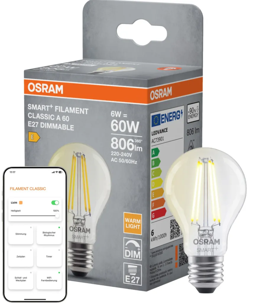 Osram SMART+ standard filamentpære hvit E27 6 W