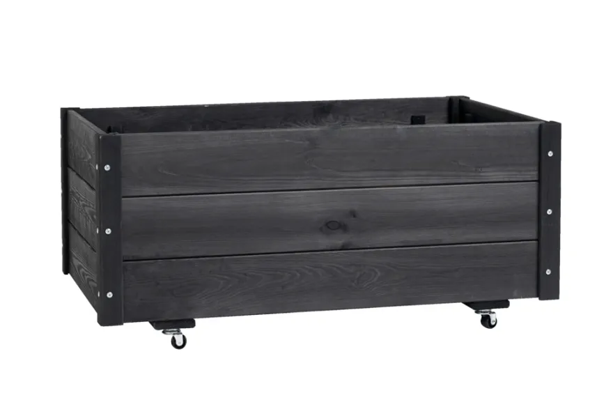 Plantekasse på hjul svart 94 x 54 x 45 cm