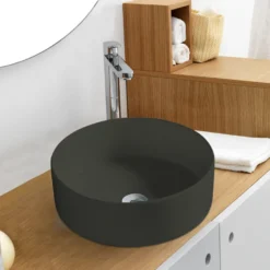 Rund servant i porselen frittstående/toppmontert svart Ø36 cm