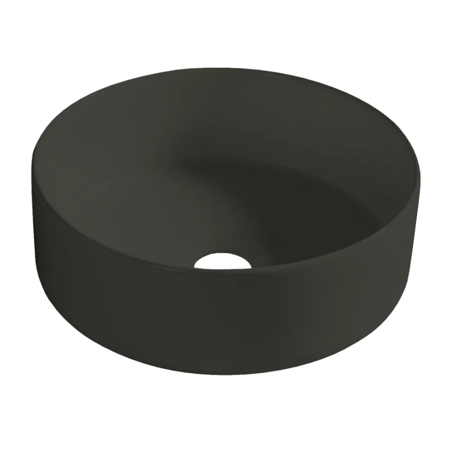 Rund servant i porselen frittstående/toppmontert svart Ø36 cm