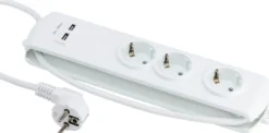 Skjøteledning 3-veis m/USB 1,4 meter