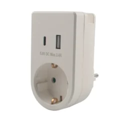 Stikkontaktadapter schuko m/USB & mobilholder