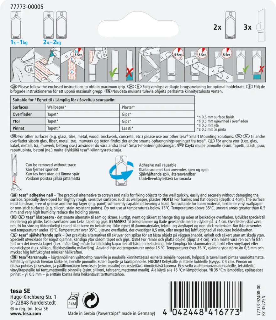 tesa® limspiker til tapet og gips 1 kg - 2 stk.