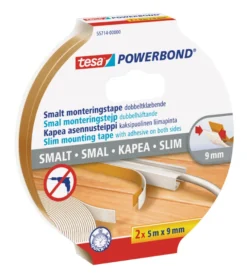 Tesa Powerbond Slim monteringstape 9 mm x 5 meter 2-pk.
