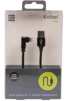 USB-A til lightning-kabel med 90-graders plugg – 1 meter