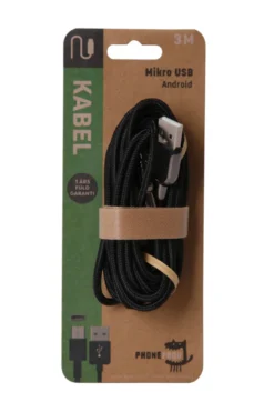 USB-A til micro USB kabel - 3 meter