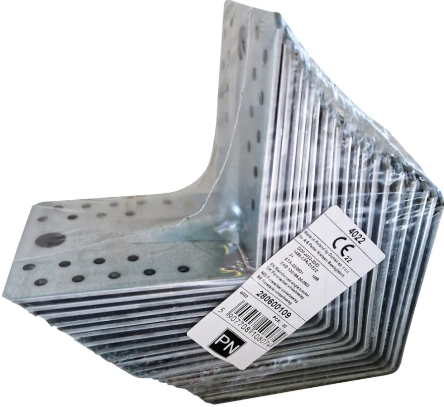 Vinkelbeslag med rib 105 × 105 × 90 mm 20-pk.